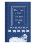 Blue book cover with sheep, This Book Will Put You to Sleep by Hachette Book Group; playful decor or thoughtful gift.
