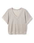 The Perfectwhitetee French Terry SS Crew in light gray features short sleeves, a relaxed fit, and a slightly cropped hem, shown on a plain white background.