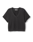 The Perfectwhitetee French Terry SS Crew is a loose-fitting, short-sleeve black shirt featuring a wide neckline and rolled cuffs, shown against a plain white background.