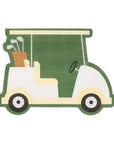 The Faire Cocktail Napkin features an illustration of a green and white golf cart with a tan golf bag holding clubs. It has a steering wheel, two circular wheels, and is set against a plain white background, making it perfect for fun gatherings.