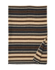 The Faire Cadillac Ranch Throw features horizontal stripes in beige, brown, and dark gray. Neatly folded with a corner turned up to reveal the reverse side, this throw is both stylish and cozy.