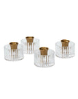 The Serenade Candleholder Set/2 by Accent Decor features clear glass with vertical ridges and gold-colored metal inserts. Stylishly arranged on a white background, these elegant candle holders bring sophistication to any setting.