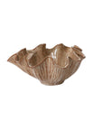 Wavy beige ceramic bowl with ruffled edge and glossy finish by Accent Decor, Caraway Bowl Collection.