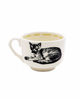 The Sir/Madam Grand Cup is cream-colored with a black cat illustration and a multilingual rim design—“CAT • CHAT • GATTO” in yellow highlights the animal’s name in English, French, and Italian.