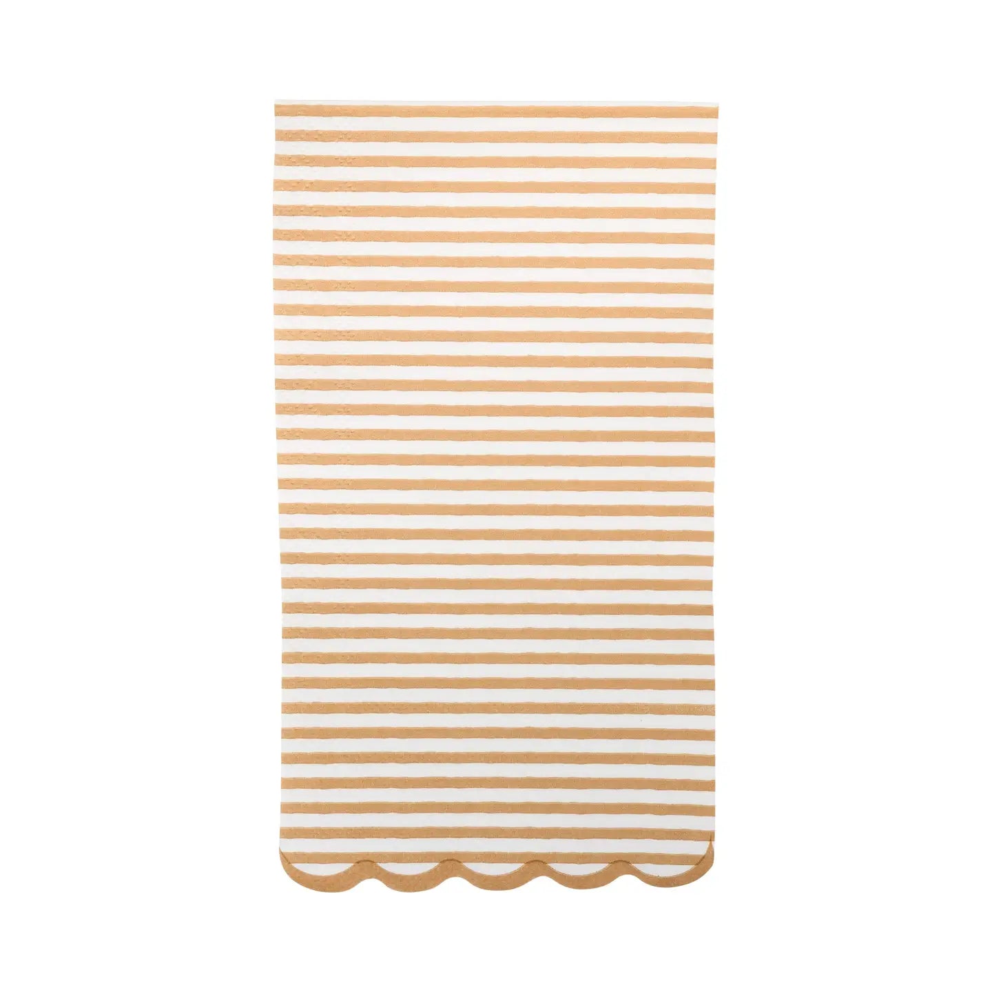 The Faire MME Napkin features horizontal tan and white stripes with a scalloped bottom edge, displayed on a white background.