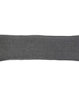 The Montauk Body Pillow by POM POM features a long, rectangular shape and a dark gray, heavy-weight linen textured surface, displayed against a white background.