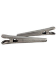 Two Faire Stainless Steel Kitchen Bag Clips are placed diagonally, one slightly overlapping the other, on a plain white background.