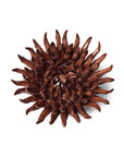 The Chocolate Mum by Chive Ceramics (thru Faire) features dark brown, pointed seed pods arranged in a circular, flower-like pattern—ideal for unique Easter art or an eye-catching home decoration.