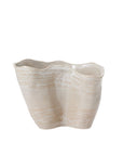 Beige vase with wavy edges and marbled finish by Accent Decor, Claribel Vase Short, perfect for elegant decor.