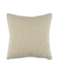 Square cream boucle pillow with knife edge, by Moss Studio; Curl Up Pillow style, textured fabric, insert included.