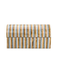The Daxton Box by The Import Collection is a rectangular box (14"L x 6"W x 7.5"H) with a dome lid, featuring alternating light wood and white vertical stripes, shown against a white background.