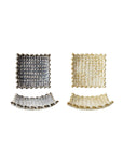 Four Bloomingville Debossed Stoneware Dishes are displayed: two with a grayish reactive glaze and dark tones, and two cream-colored with light tones, all featuring wavy edges and a square shape against a white background.
