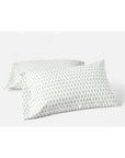The Coyuchi Inc Org Percale Pillowcase Dew Chrysanthemum S/2 Queen features two breathable organic cotton pillowcases with a delicate blue floral pattern, beautifully set against a crisp white background.