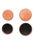 Two round, cognac-colored DG0045 Leather Boxes by Creative Co-op are shown from above with matching lids placed beside each open container on a white background.