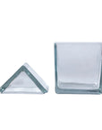 Two Creative Co-op Glass House Shaped Jars with Lids—one triangle, one square—are displayed side by side on a white background, offering unique and stylish recycled glass storage solutions.