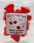A clear bag of red heart-shaped candies from Faire, labeled "Lake Erie Valentine Candy," Net Wt 4 oz, with charming cherry and heart illustrations—perfect for your Valentine's candy assortment.