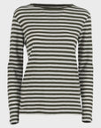 The Majestic Filatures Organic Cotton Stripe L/S Crewneck is a long sleeve, round neck T-shirt with black and white horizontal stripes, shown on a plain white background.