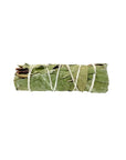 The Faire Eucalyptus Smudge, a bundle of dried green leaves wrapped with white string for smoke cleansing, is displayed against a plain white background.