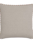 Square beige Moab Graphic 27x27" throw pillow with a distinctive orange, black, and white striped piping around the edges, perfect for a Scottsdale bungalow by Eastern Accents.
