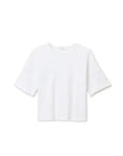 The French Terry SS Loose Sweatshirt by Perfectwhitetee is a plain white, boxy short-sleeve top with a relaxed fit and round neckline, shown on a white background—ideal for effortless everyday style with no visible patterns or logos.