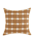 The Amber Ezra Pillow 22x22 by Liam & Lana is a square throw pillow with a modern checkered pattern in brown and beige linen, featuring alternating light and dark squares for a stylish, geometric look.