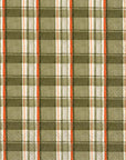 Faire's Boston Cocktail Napkins feature a plaid pattern in olive green, beige, and white with thin red and orange stripes. The textured woven design adds a stylish touch to any gathering.