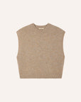 Beige merino wool sleeveless jumper by Sessun, laid flat on a light background at Bungalow Furniture & Accessories.