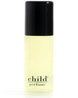 A frosted glass bottle labeled "Child Perfume Oil Roll" by Faire, with a black cap and set against a white background, highlights this artisanal scent created gently for young users.