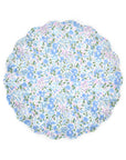 The Mixed Set Reusable Small Plates by Faire feature a round, scalloped-edge melamine design with blue, purple, and pink flowers plus green leaves—perfect for adding charm to your Liberty print plate collection.