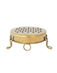 The Creative Co-op Stainless Steel Footed Grater features a round design with perforated holes on top, three curved legs, and a front circular handle. Its compact size allows for versatile use in the kitchen.