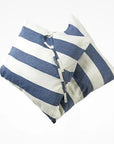 Two Hedgehouse Throwbed pillows with bold navy blue and white horizontal stripes, featuring cotton removable covers, are positioned overlapping each other on a plain white background.