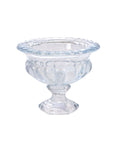 The Accent Decor 32731 Hathaway Compote M is a clear glass dessert bowl with a fluted edge and embossed pattern on a short pedestal, perfect as a floral centerpiece, shown against a white background.