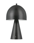 The Hopkins Rechargeable lamp by Hudson Valley features a dimmable, dome-shaped shade with a matte black finish, conical base, sleek minimalist design, and a small front button for easy control.
