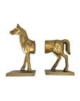 The Fox Run Brands Horse Bookend Set features two gold-colored bookends, shaped as the front and back halves of a horse on rectangular bases, creating elegant, unique decor for your shelves.