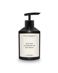 A black pump bottle labeled "Faire Inspired Lotion, 300ml/10 fl. oz." sits against a white background, featuring an oakmoss musk blend for a luxurious experience.