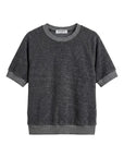 The Perfectwhitetee Kennedy SS Crew Sweatshirt is a relaxed-fit, short-sleeved, dark gray top featuring raglan sleeves and ribbed cuffs, collar, and hem, displayed on a white background.