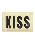 A graphic image of a Ben's Garden Tray 5.5" x 8.5" with the word "KISS" in bold, black letters on a pale yellow background, resembling a bungalow nameplate.