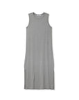 The Lanell Cotton Tank Dress by Perfectwhitetee is a sleeveless, knee-length gray dress with a relaxed fit, crew neckline, small side slits, and made from soft cotton. Shown laid flat on a white background.
