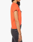 Black jeans and The Lil Goodie Goodie Tee by Mother styled for a retro look, model posed against white backdrop.