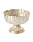The 72011 Lita Compote L by Accent Decor is a silver-toned, footed metal centerpiece bowl with a wide fluted body and textured, slightly tarnished surface on a ribbed pedestal base.