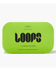 A bright green rectangular Faire box labeled "Loops/HydroGel Face Masks" contains five masks and features “Fresh Peel Resurfacing Mask,” highlighting exfoliating, polishing, clarifying, moisturizing, and brightening benefits.