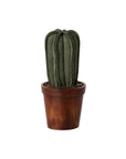 The Maileg Flower Pot by Maileg features a plush green cactus toy with vertical ridges in a brown, wooden-look pot, resembling playful fabric plants against a white background.