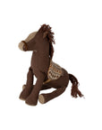 Soft brown Maileg Pony Small plush toy with a patterned saddle, by Maileg, perfect for imaginative kids’ play.