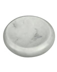 The HomArt Marble Soap Dish is a modern, round, flat white soap dish with subtle gray veining, shown on a white background.