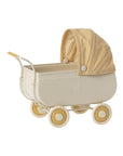 Yellow Maileg Micro Pram stroller with vintage style, perfect for dollhouse play, by Maileg.