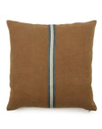 The Libeco Home Miles Pillow features an oak brown rectangular design with a vertical blue and white center stripe, shown on a plain white background.