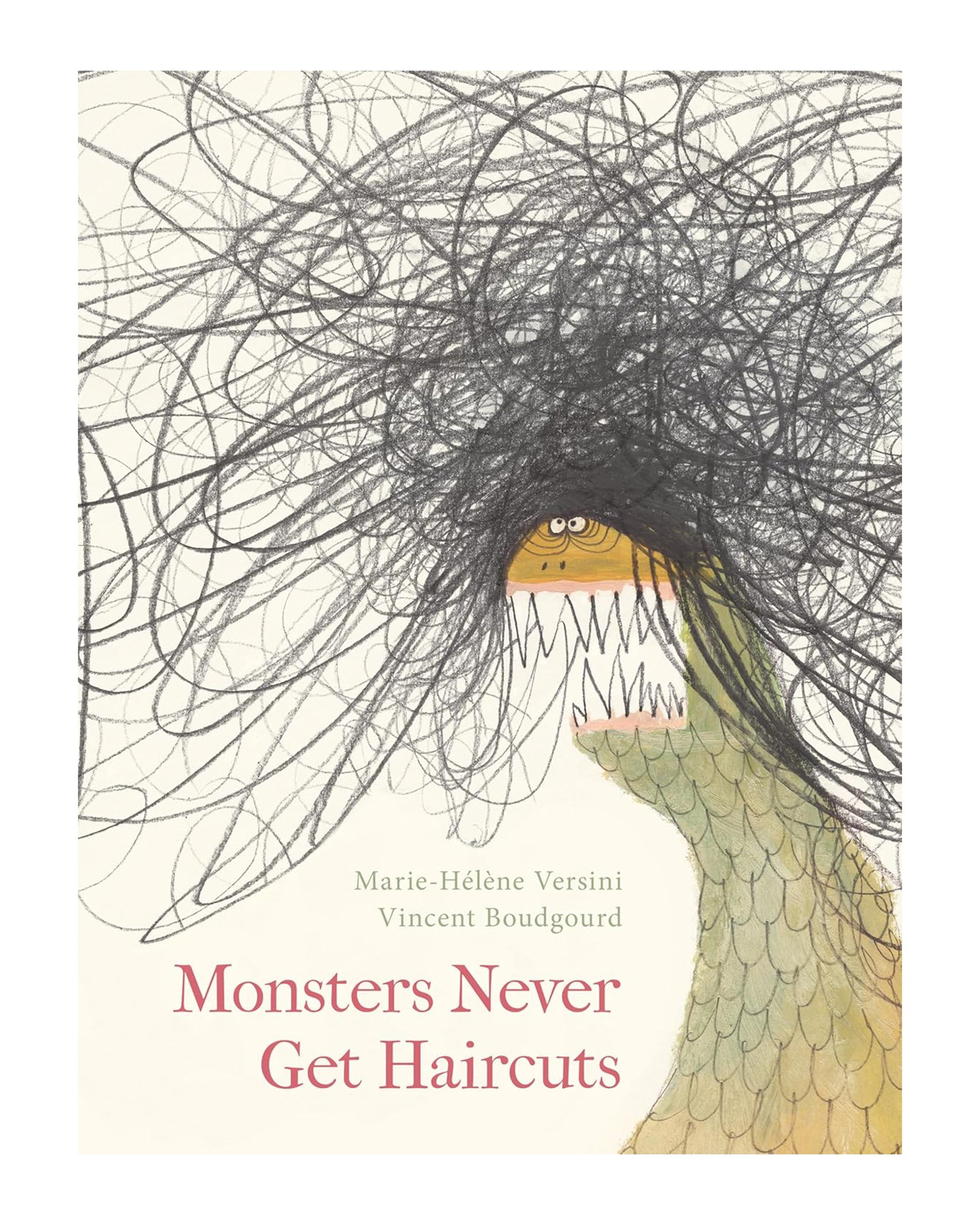 A green monster with sharp teeth and messy black hair fills the cover of "Monsters Never Get Haircuts" by Hachette Book Group, a funny picture book that celebrates the wild side of children's imagination.