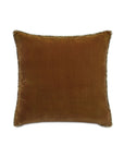 The MONTAGNE VELVET euro sham by Eastern Accents features square, brown velvet with a subtle sheen and dark gold fringe trim, shown against a white background.