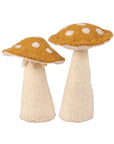 The Faire Mushroom Critter features two soft, felt toadstool decor pieces with cream stems and brown caps speckled with white—an enchanting cottagecore accent for your space.