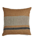 The Belgian Pillow by Libeco Home features a brown background, wide gray central stripe, and thin black bottom stripe. Its textured woven fabric offers an elegant touch to any home decor.